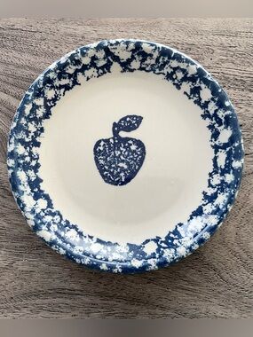 Vintage Tienshan Folk Craft Blue Sponge Apple Salad Dessert Plate, 7-1/4”